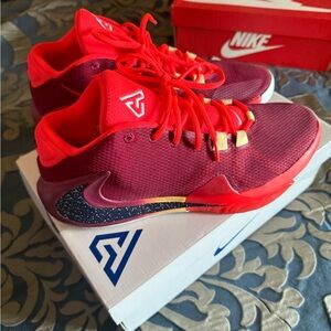 Nike Maroon and Orange  Basketball Shoes. “Greek Freak”.